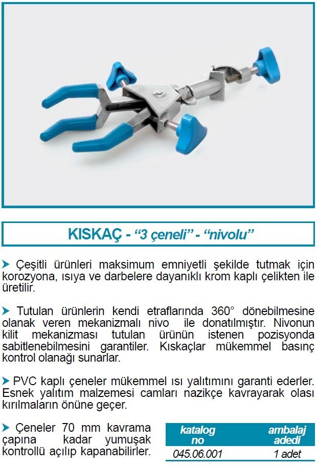 İSOLAB 045.06.001 kıskaç - 3 çeneli - nivolu